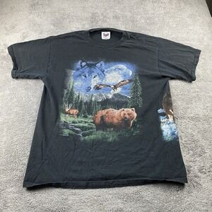 Vtg TNT Nature Bear In Mountians Warp Around T Shirt Mens Large Black